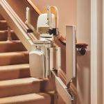 Stairlift folded on straight stairs